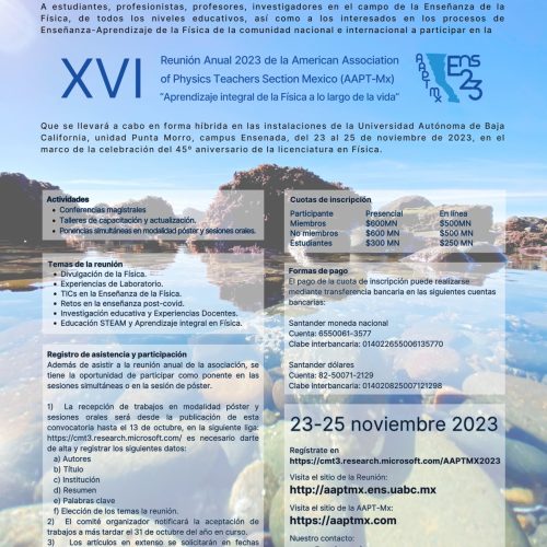 XVI Reunión Anual 2023 de la American Association of Physics Teachers Section Mexico (AAPT-Mx) «Aprendizaje integral de la Física a lo largo de la vida»