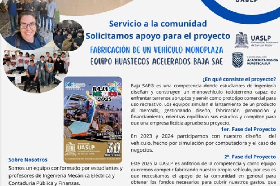 Solicitamos apoyo para el proyecto FABRICACIÓN DE UN VEHÍCULO MONOPLAZASobre Nosotros